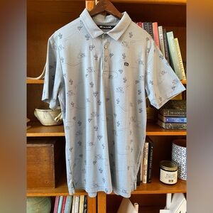 TRAVIS MATHEW Perks Of The Job Short Sleeve Polo Blue Heather Ash Large